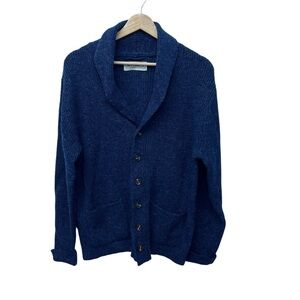 Line of Trade Men's Blue Shawl Collar Cardigan NWOT Size Medium 100% Liane Wool